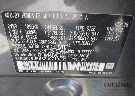 2018 Honda Hr-V Lx from USA, damaged, VIN 3CZRU6H33JG719635